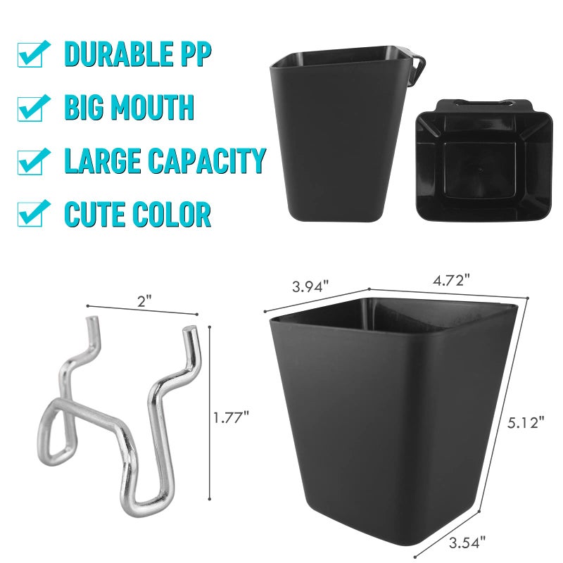 G.CORE Large Pegboard Cups Peg Board Storage Bin 6 Pack with Hooks  Square Box Shape Pegboard Cup Holder Accessories for Garage Workbench/Craft Room/Office/Playroom/Home Kitchen Organization (Black) - Image 3